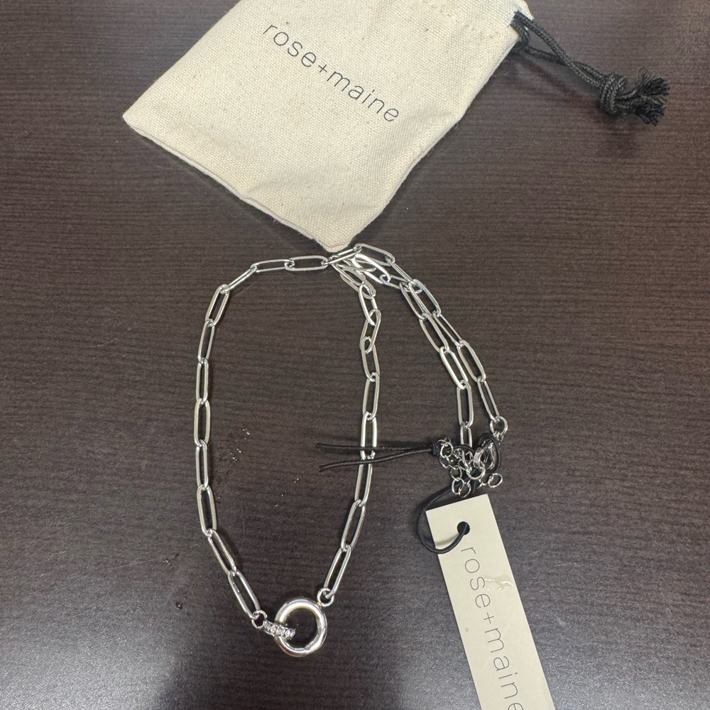 Rose & Maine 16” Silver Tone Paper Clip Necklace with Carabiner NEW